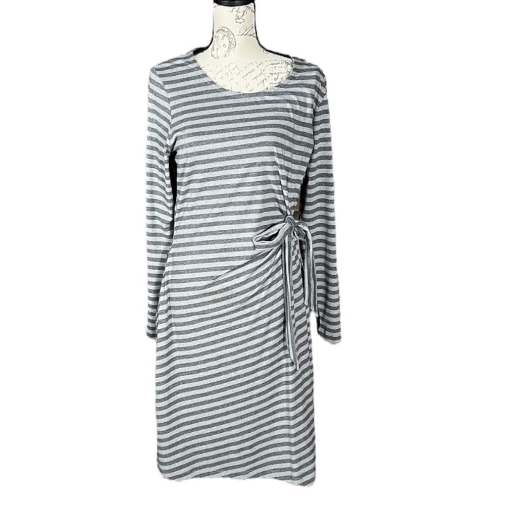 Exofficio Gray Striped Long Sleeve Stretch Faux Wrap Travel Dress Size L